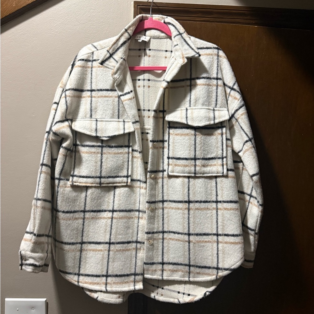 Plaid Cream Oversized Shacket - Size M